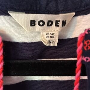 Boden Navy and White Striped Dress with Pink Accents